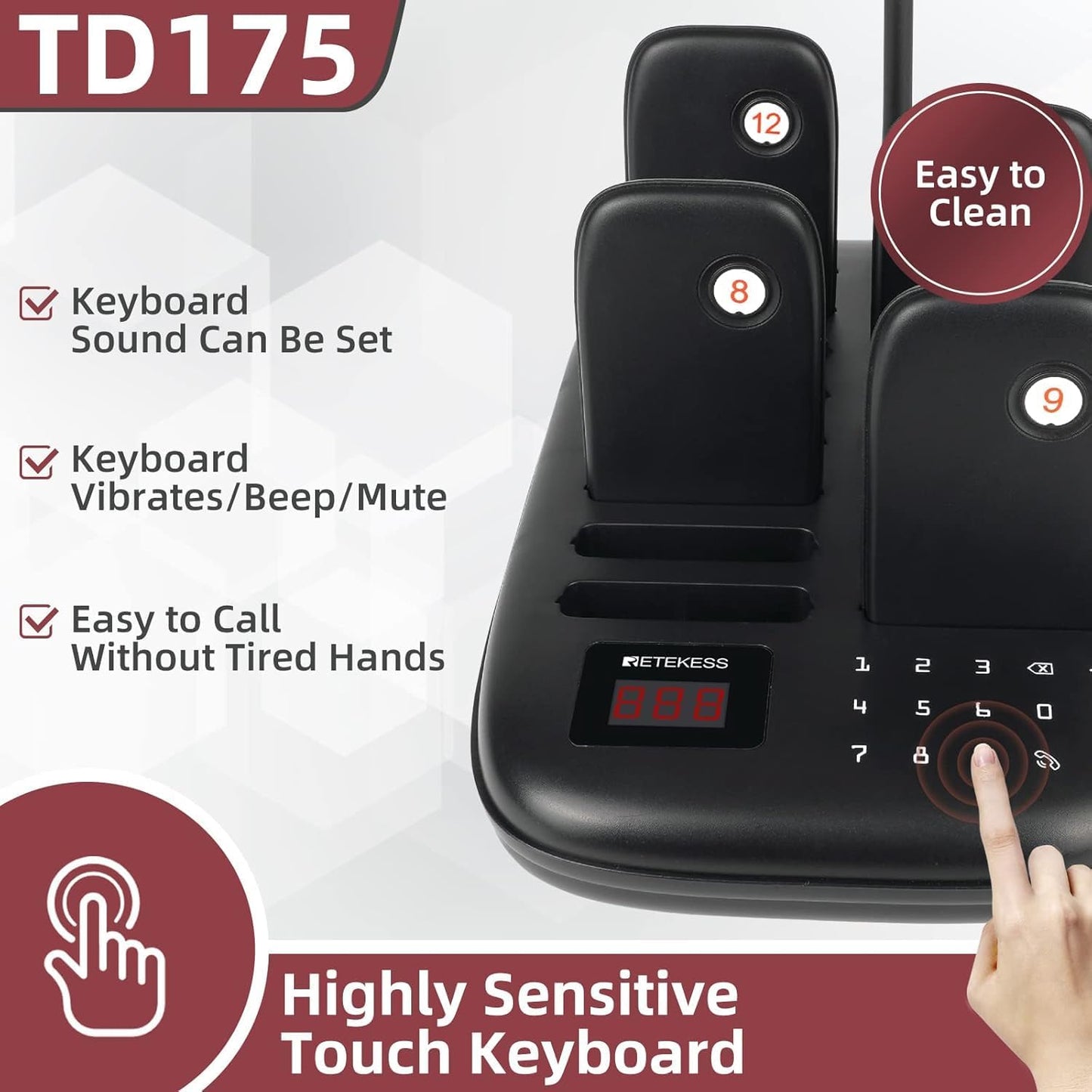 Retekess TD175 Restaurant Pager System, Restaurant Buzzer Pagers with Vibration, Mute Keyboard,3280ft Long Range,16 Beepers for Church, Nursery, Food Truck