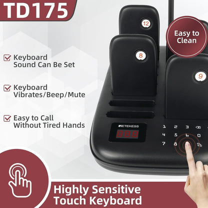 Retekess TD175 Restaurant Pager System, Restaurant Buzzer Pagers with Vibration, Mute Keyboard,3280ft Long Range,16 Beepers for Church, Nursery, Food Truck