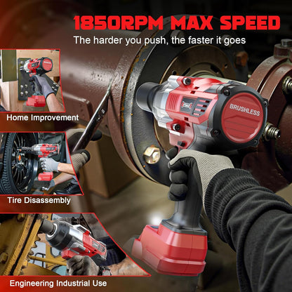 1700 Ft-lbs (2300 Nm) Impact Wrench 1/2 inch Compatible with Milwaukee18V, High Torque Cordless Impact Driver, Brushless Electric Impact Gun with 4 Modes & LED Light for Car, Truck