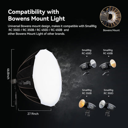 SmallRig Parabolic Softbox, Softbox Quick Release 47.2inch/120cm, Compatible with SmallRig RC 120D/RC 120B/RC 220D/RC 220B/RC 350D/ RC 350B/RC 450D/RC 450B and Other Bowens Mount Light - 4140
