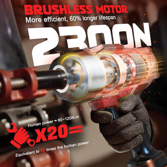 1700 Ft-lbs (2300 Nm) Impact Wrench 1/2 inch Compatible with Milwaukee18V, High Torque Cordless Impact Driver, Brushless Electric Impact Gun with 4 Modes & LED Light for Car, Truck