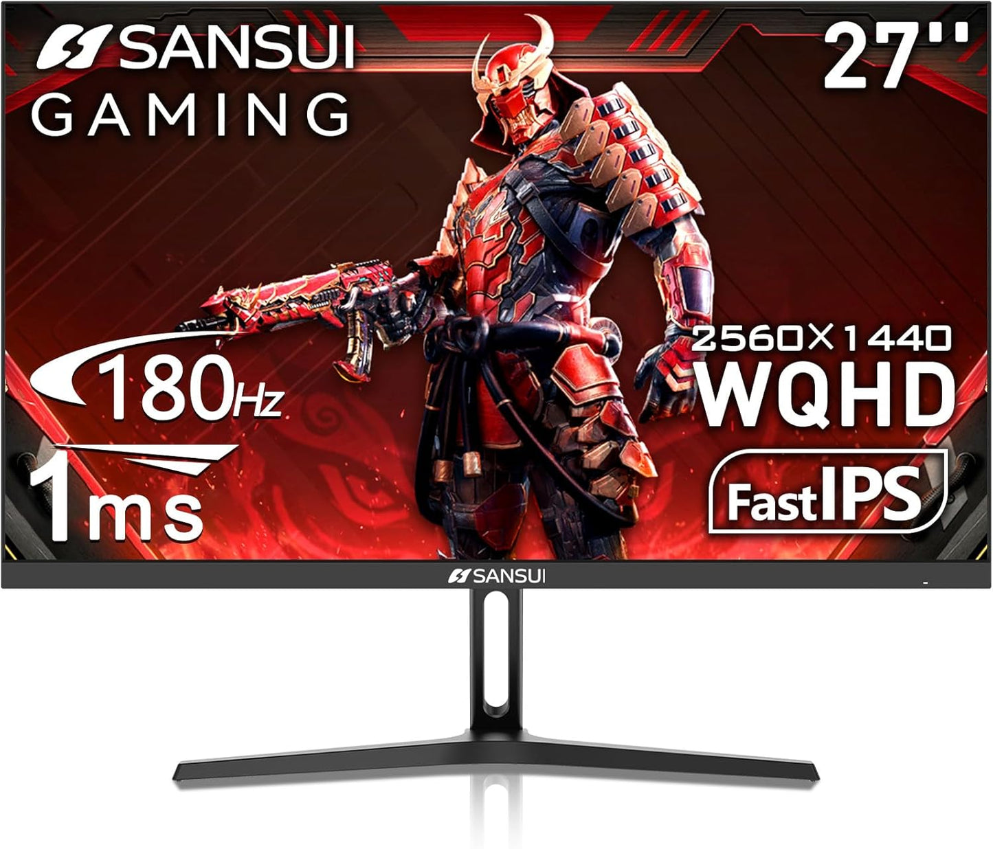 SANSUI 27 Inch WQHD 2560 x 1440P Gaming Monitor 180Hz/144Hz 1ms Fast IPS 2K Computer Monitor, HDMI 2.0 x2 | DP 1.2 x2 | VESA Mount, 120% sRGB HDR Eye Care Metal Stand(ES-G27F2Q DP Cable Included)