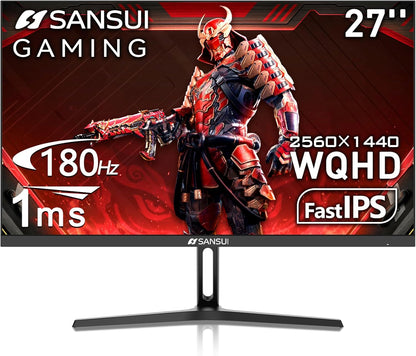 SANSUI 27 Inch WQHD 2560 x 1440P Gaming Monitor 180Hz/144Hz 1ms Fast IPS 2K Computer Monitor, HDMI 2.0 x2 | DP 1.2 x2 | VESA Mount, 120% sRGB HDR Eye Care Metal Stand(ES-G27F2Q DP Cable Included)
