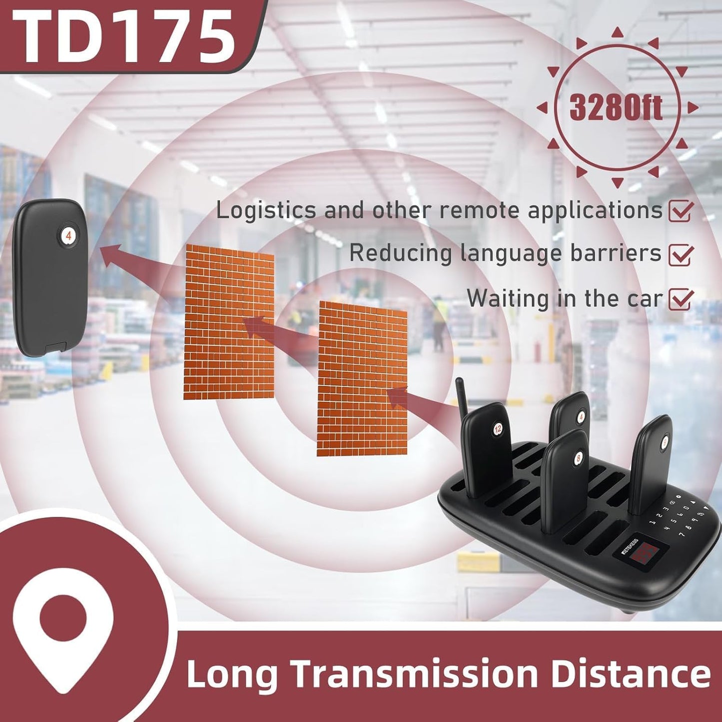 Retekess TD175 Restaurant Pager System, Restaurant Buzzer Pagers with Vibration, Mute Keyboard,3280ft Long Range,16 Beepers for Church, Nursery, Food Truck