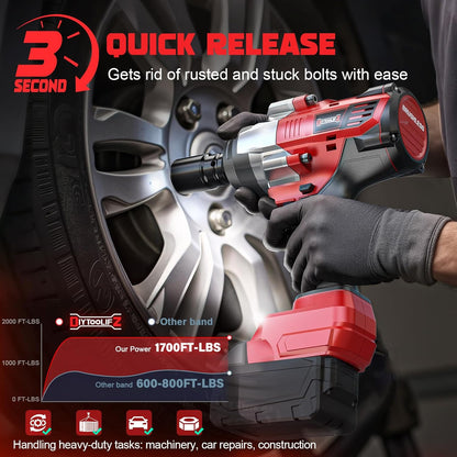 1700 Ft-lbs (2300 Nm) Impact Wrench 1/2 inch Compatible with Milwaukee18V, High Torque Cordless Impact Driver, Brushless Electric Impact Gun with 4 Modes & LED Light for Car, Truck