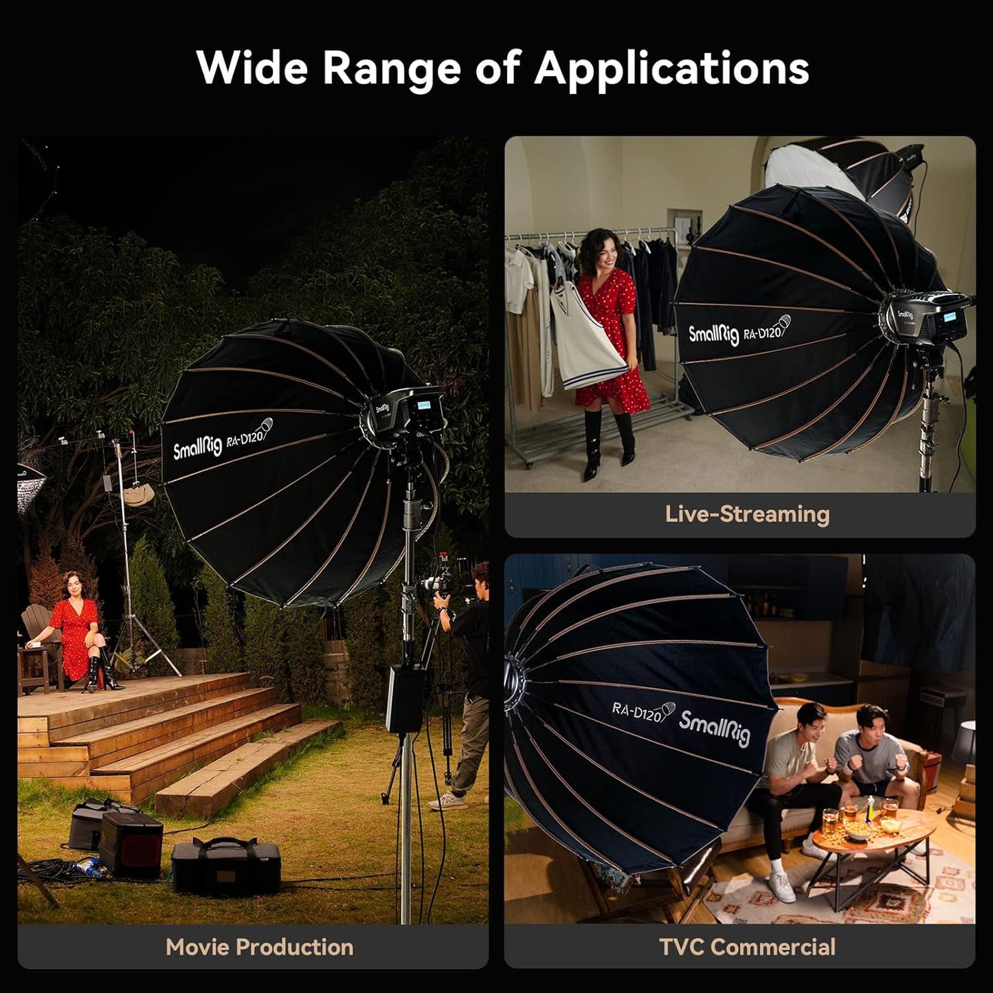 SmallRig Parabolic Softbox, Softbox Quick Release 47.2inch/120cm, Compatible with SmallRig RC 120D/RC 120B/RC 220D/RC 220B/RC 350D/ RC 350B/RC 450D/RC 450B and Other Bowens Mount Light - 4140