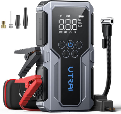 Portable Car Jump Starter with Air Compressor, UTRAI 4500A 150PSI Car Battery Booster Jump Starter with Jumper Cables, LED Lights, Storage Case Battery Booster Pack (8.5L Gas/6.5L Diesel) (Grey)