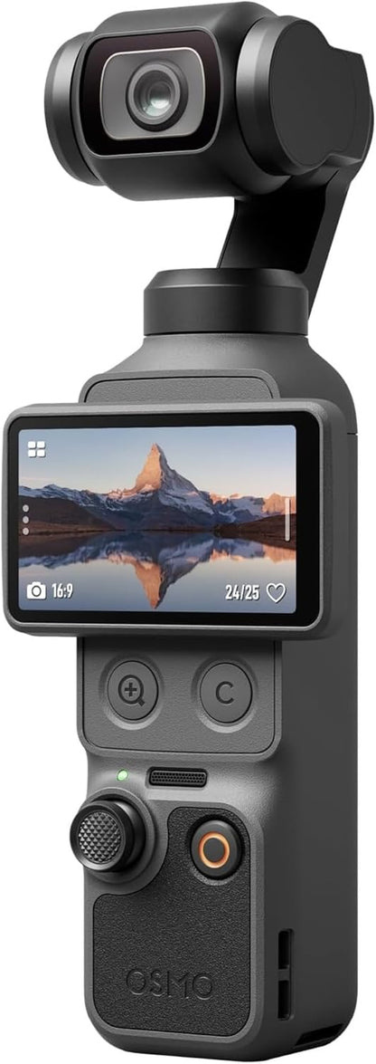 DJI Osmo Pocket 4 Essential Combo, Pocket Gimbal Vlog Camera, 1″ CMOS & 4K/240fps, 3‑Axis Stabilization, 2× Lossless Zoom, 14‑Stop Dynamic Range, 107GB Built‑in Storage, Handle with 1/4″ Thread