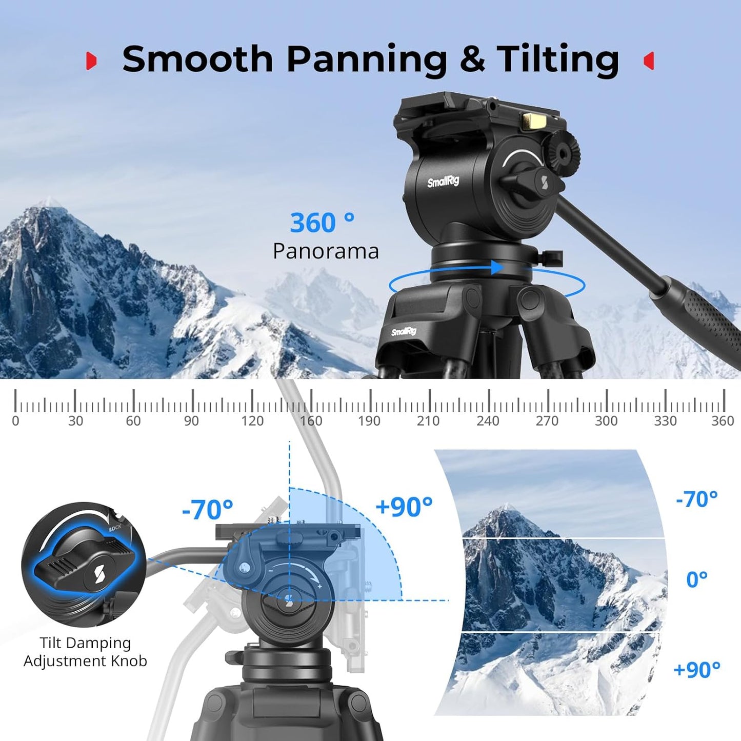 SMALLRIG 73''/185cm Carbon Fiber Heavy Duty Video Tripod, Max Load 10kg (22lbs), Fluid Head with +85° to -78 Tilt Range, Compact Travel Tripod Weight 2.7kg(6lbs), Folded Height 87cm, AD-14-5441