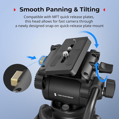 SMALLRIG 73''/185cm Carbon Fiber Heavy Duty Video Tripod, Max Load 10kg (22lbs), Fluid Head with +85° to -78 Tilt Range, Compact Travel Tripod Weight 2.7kg(6lbs), Folded Height 87cm, AD-14-5441