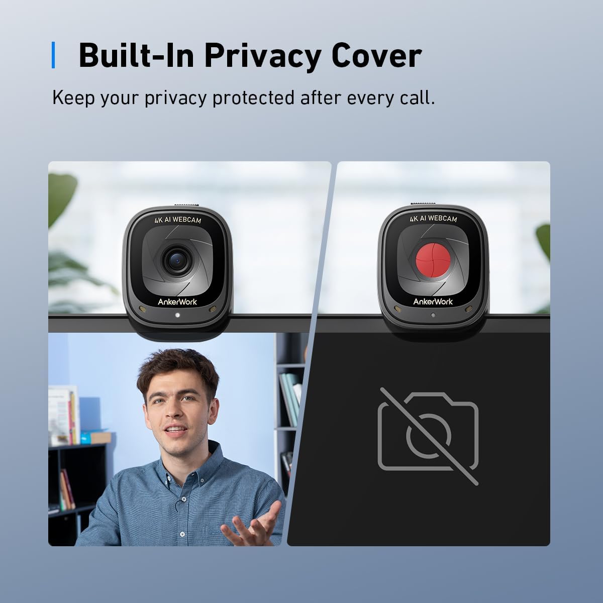 AnkerWork C310 Webcam, 4K Webcam, 12 Megapixel, AI Auto Focus, AI Framing, AI Noise Canceling Mic, Built-in Privacy Cover, and Adjustable FOV, 1080p@60FPS HDR, for Video Calls and Livestreams
