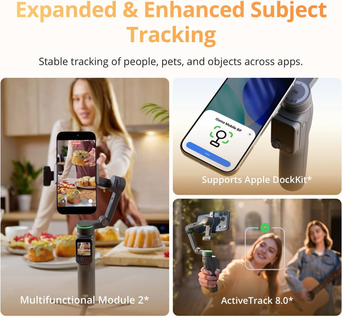 Osmo Mobile 8P Gimbal Stabilizer for iPhone & Android, Tracking Module, Remote Controller, Native Tracking, Built-in Extension Rod & Tripod, 10h Battery, 3-Axis Stabilization, Phone Gimbal