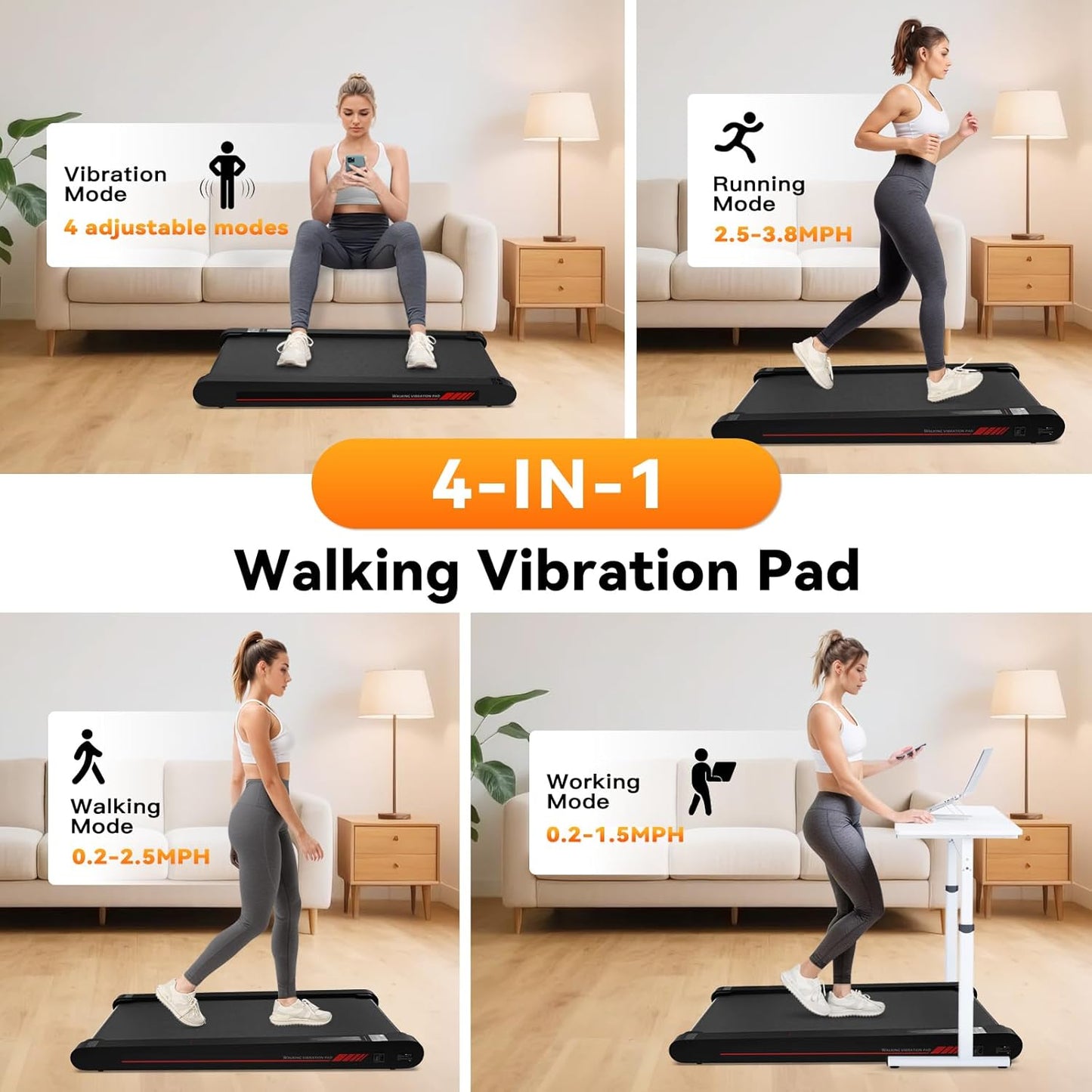Sperax 4 in 1 Walking Vibration Pad Treadmill, Walking Treadmill Pad for Home with Remote Control and APP