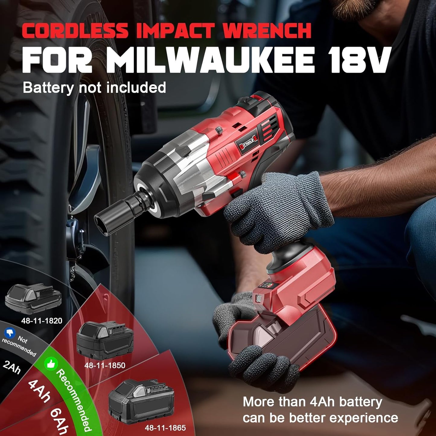 1700 Ft-lbs (2300 Nm) Impact Wrench 1/2 inch Compatible with Milwaukee18V, High Torque Cordless Impact Driver, Brushless Electric Impact Gun with 4 Modes & LED Light for Car, Truck