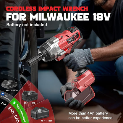1700 Ft-lbs (2300 Nm) Impact Wrench 1/2 inch Compatible with Milwaukee18V, High Torque Cordless Impact Driver, Brushless Electric Impact Gun with 4 Modes & LED Light for Car, Truck