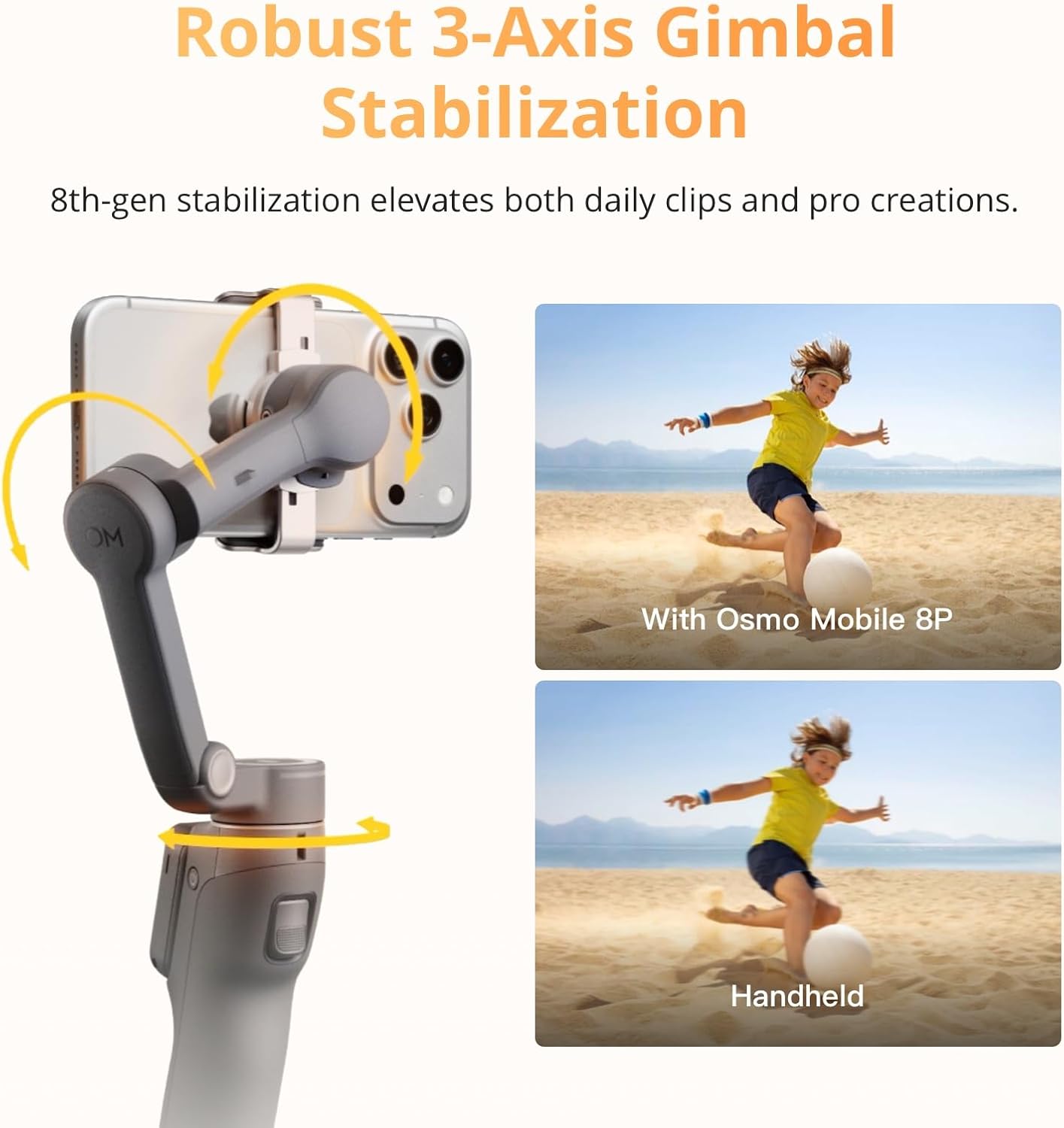 Osmo Mobile 8P Gimbal Stabilizer for iPhone & Android, Tracking Module, Remote Controller, Native Tracking, Built-in Extension Rod & Tripod, 10h Battery, 3-Axis Stabilization, Phone Gimbal