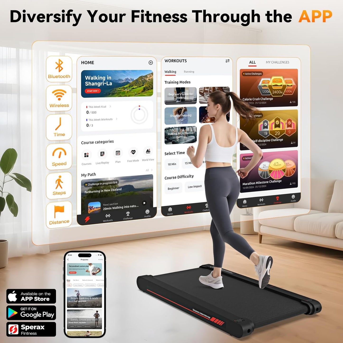 Sperax 4 in 1 Walking Vibration Pad Treadmill, Walking Treadmill Pad for Home with Remote Control and APP