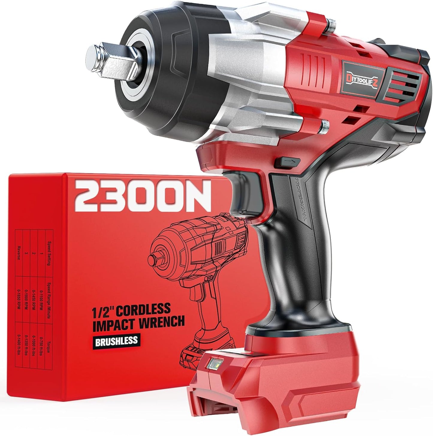 1700 Ft-lbs (2300 Nm) Impact Wrench 1/2 inch Compatible with Milwaukee18V, High Torque Cordless Impact Driver, Brushless Electric Impact Gun with 4 Modes & LED Light for Car, Truck